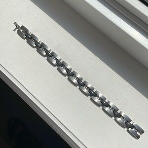 Men’s Two-tone Stainless Steel and Black Rubber Square Chainlink Bracelet